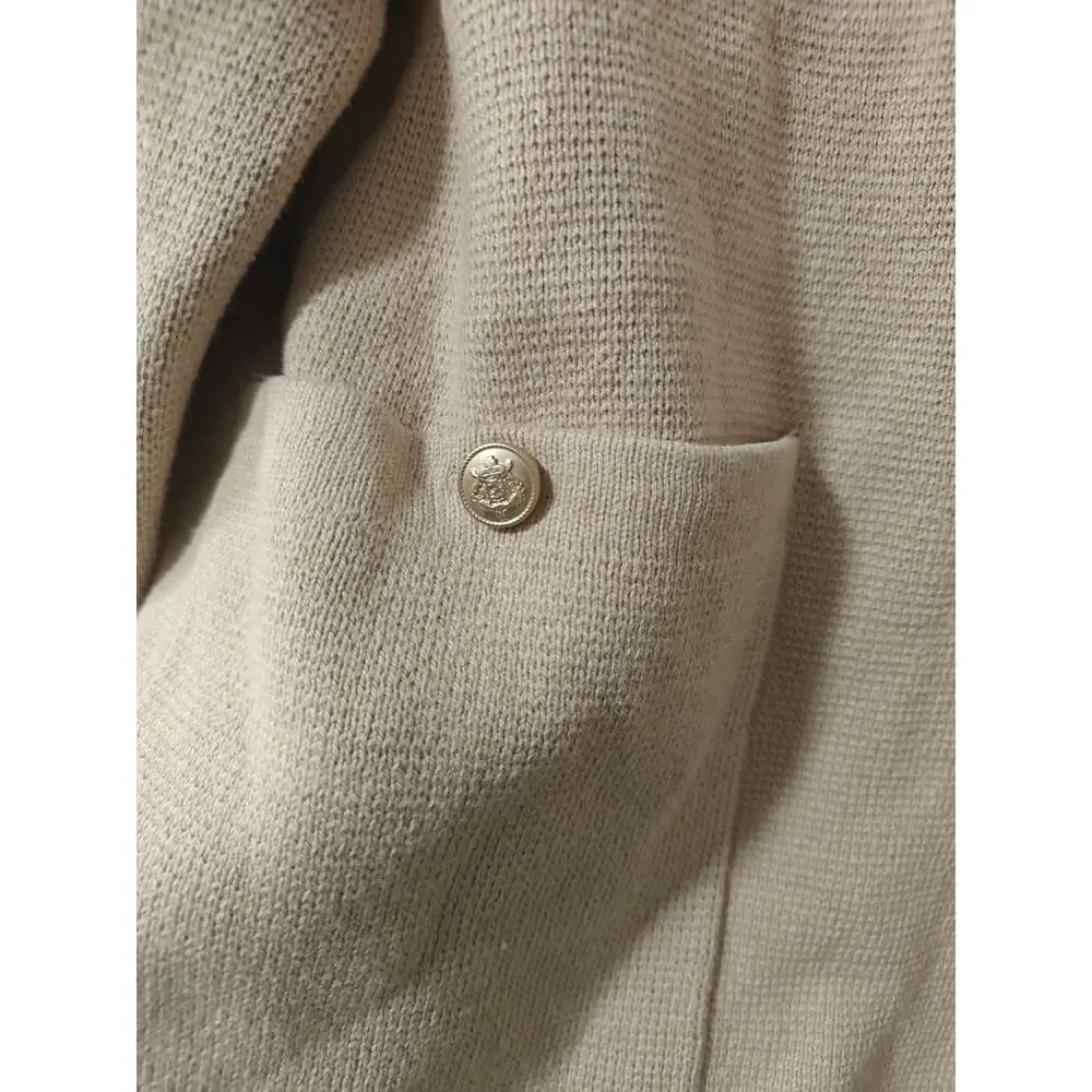 J. Crew Tan Cotton Long V-Neck XL Sweater Blazer Gold Buttons Oversize NWT Luxe